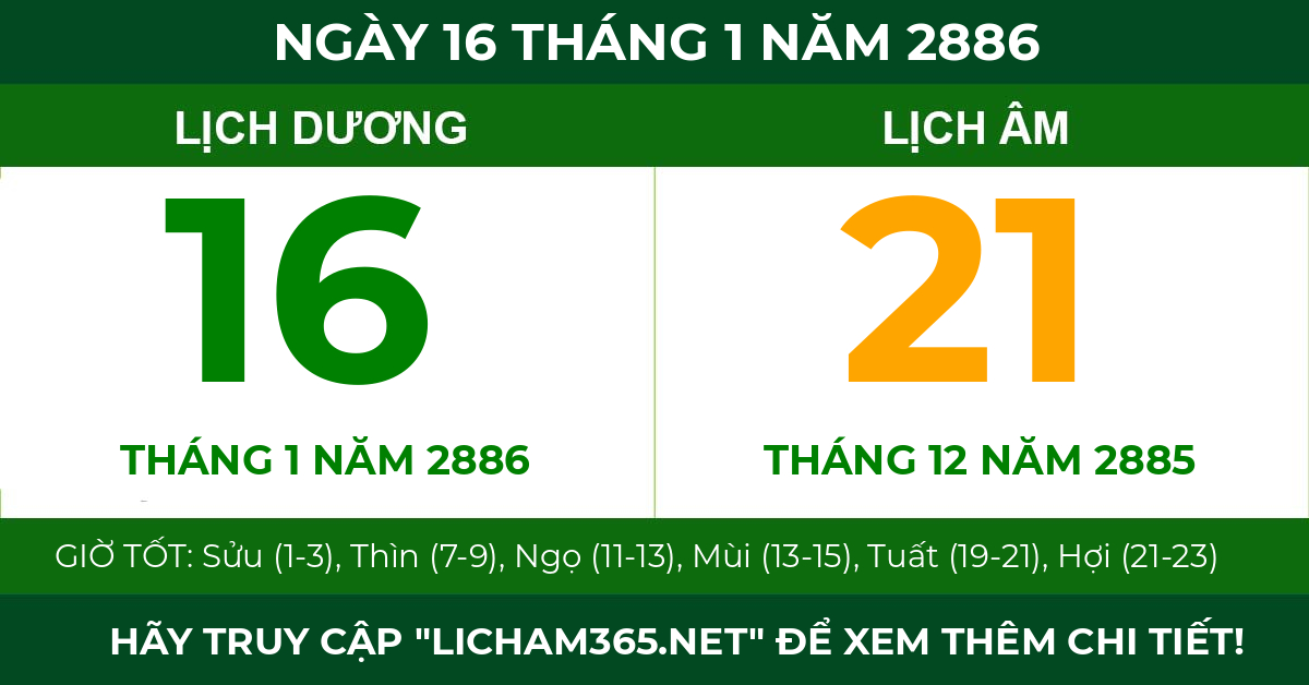 lịch âm ngày 16 tháng 1 năm 2886