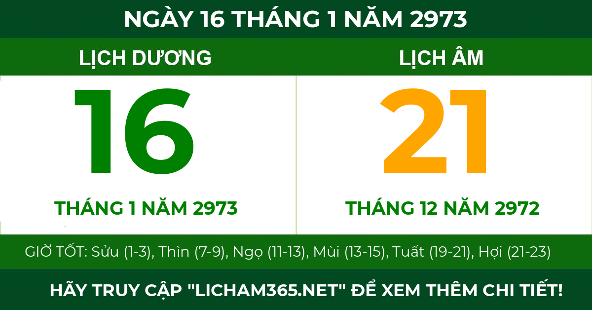 lịch âm ngày 16 tháng 1 năm 2973