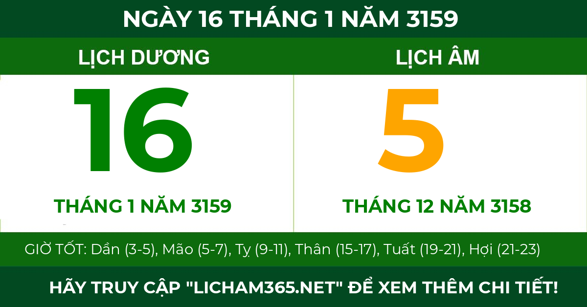lịch âm ngày 16 tháng 1 năm 3159