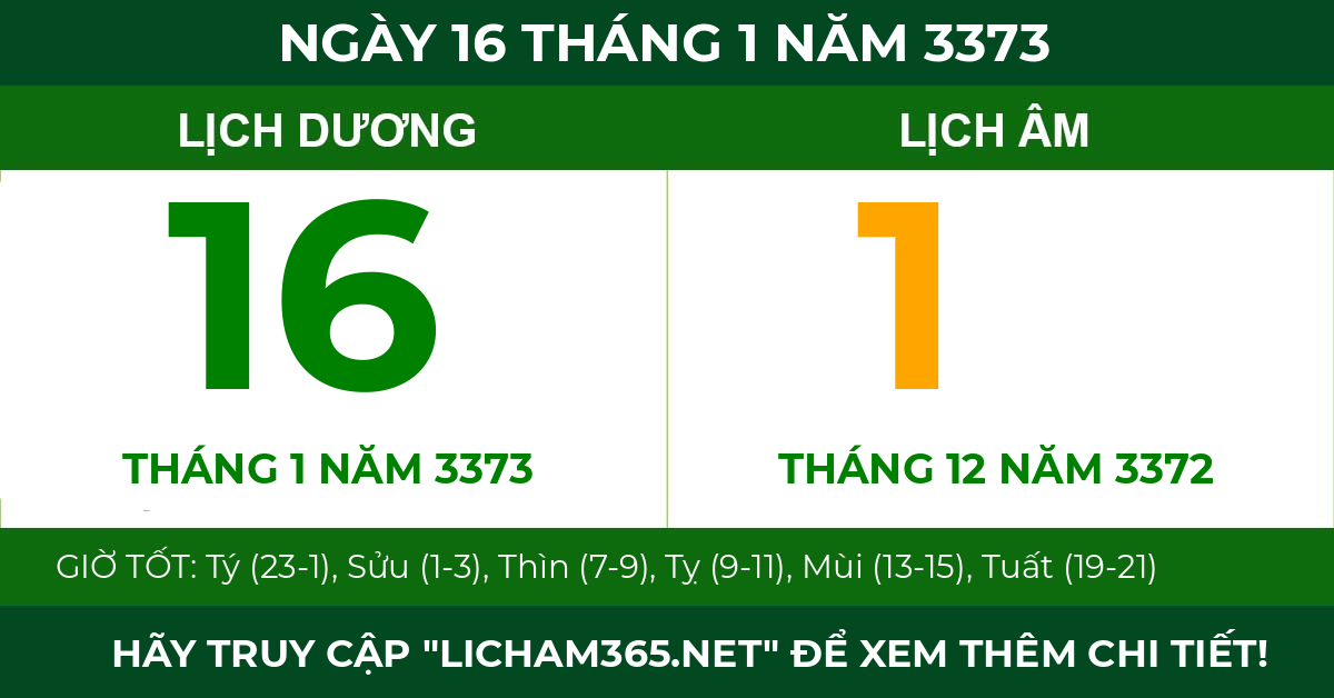lịch âm ngày 16 tháng 1 năm 3373