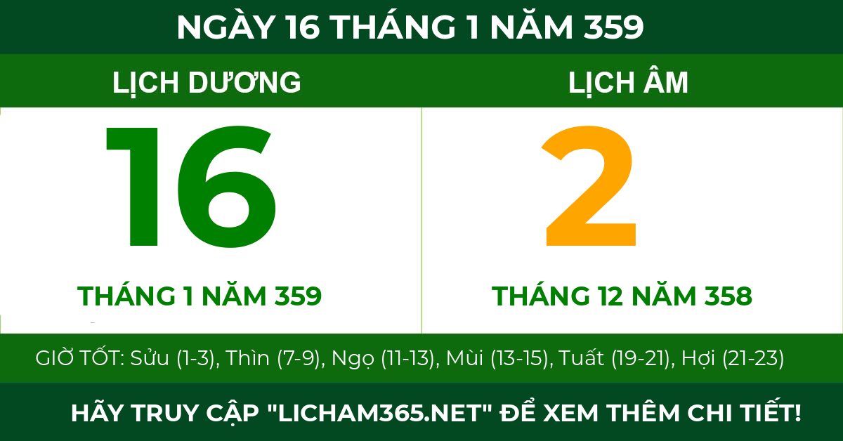 lịch âm ngày 16 tháng 1 năm 359