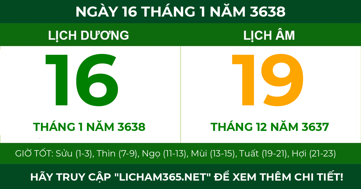 lịch âm ngày 16 tháng 1 năm 3638
