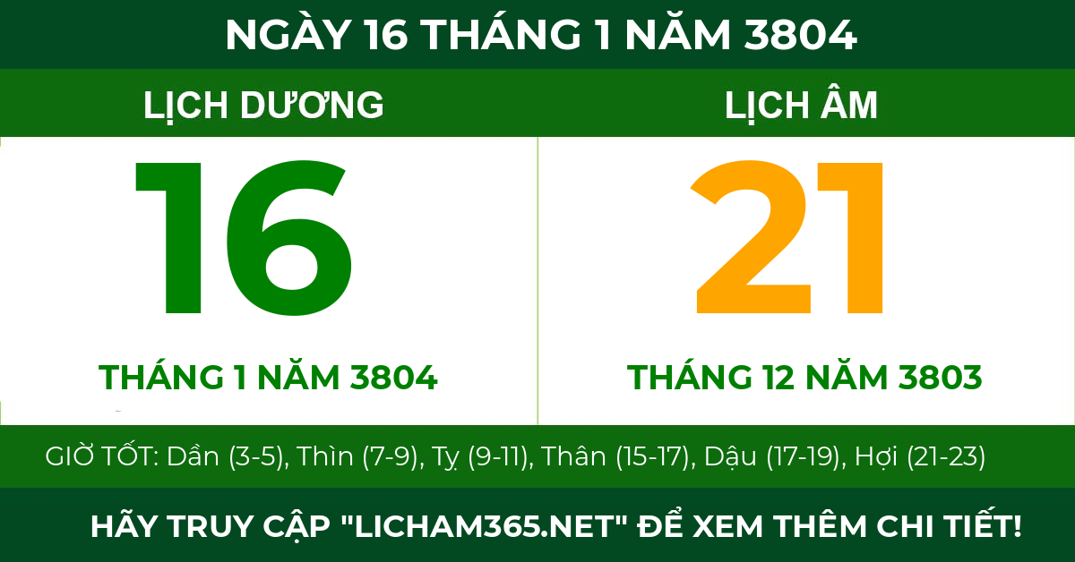 lịch âm ngày 16 tháng 1 năm 3804