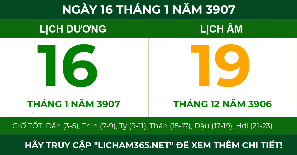 lịch âm ngày 16 tháng 1 năm 3907