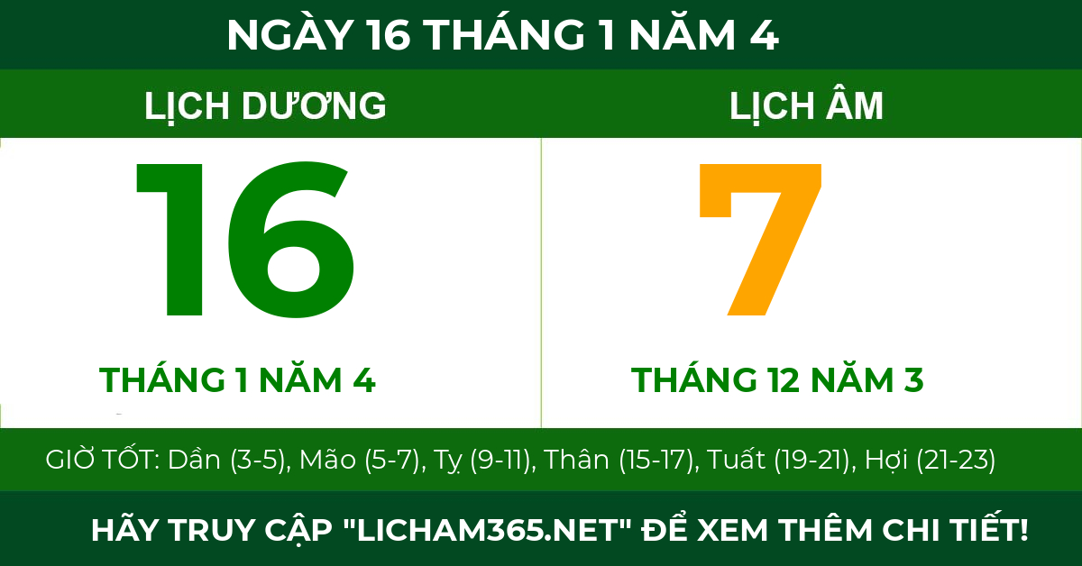 lịch âm ngày 16 tháng 1 năm 4