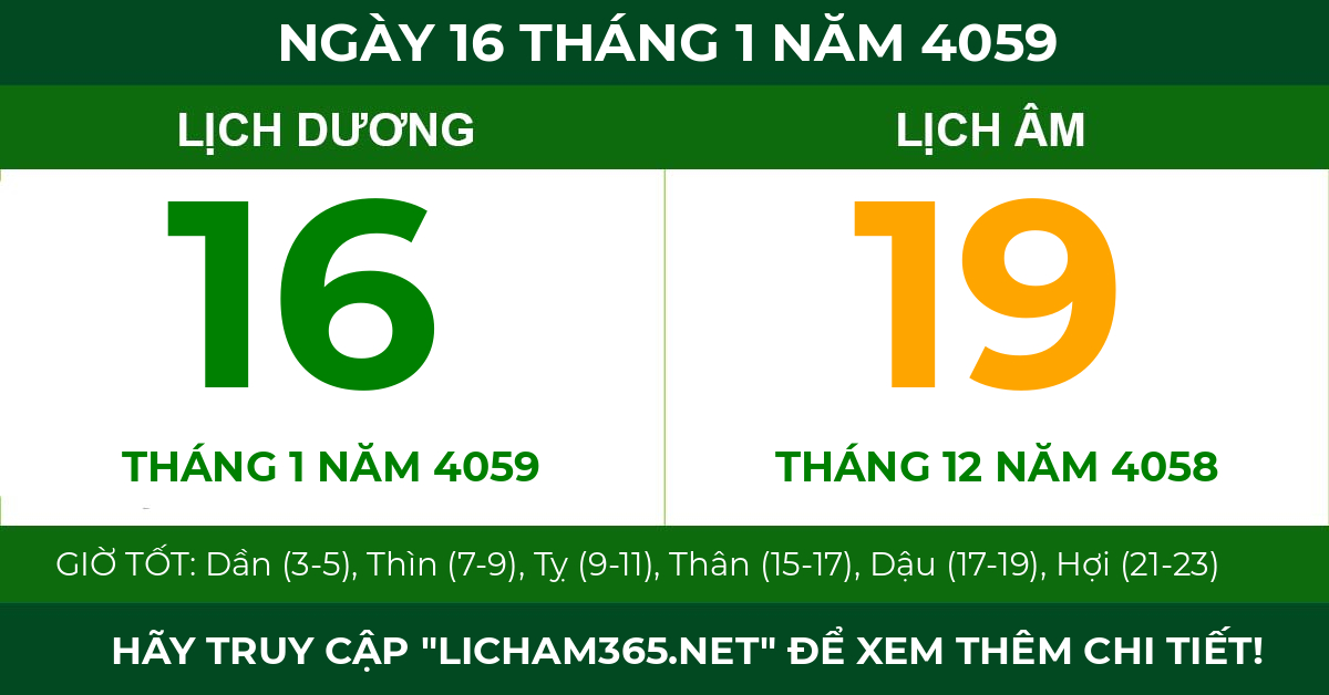 lịch âm ngày 16 tháng 1 năm 4059