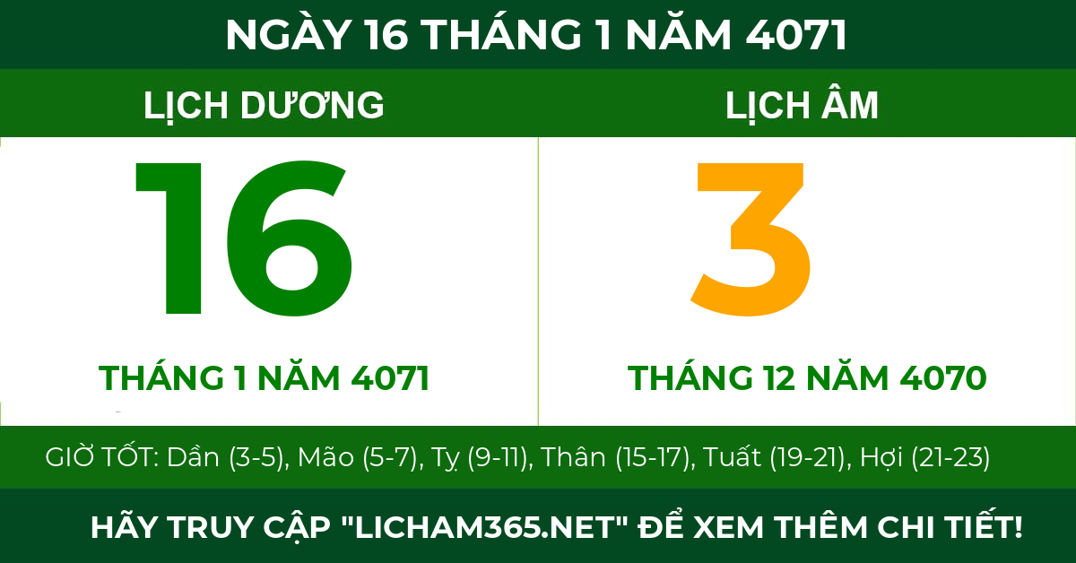 lịch âm ngày 16 tháng 1 năm 4071