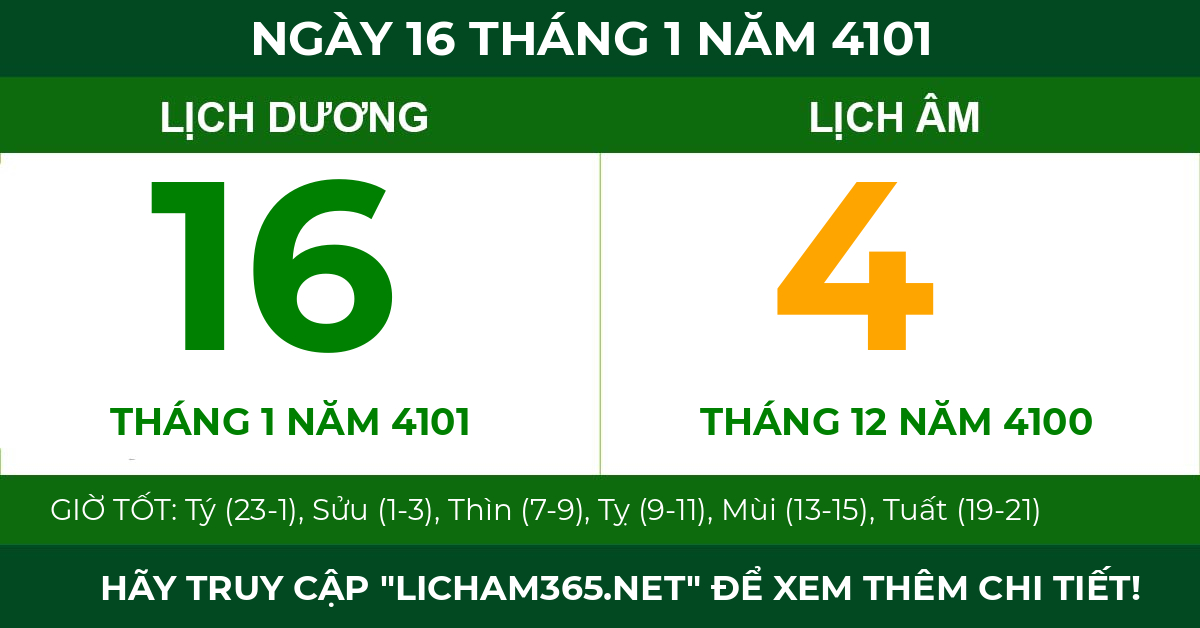 lịch âm ngày 16 tháng 1 năm 4101