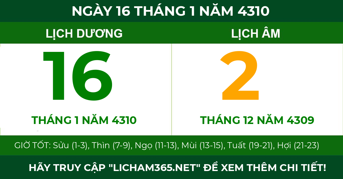 lịch âm ngày 16 tháng 1 năm 4310