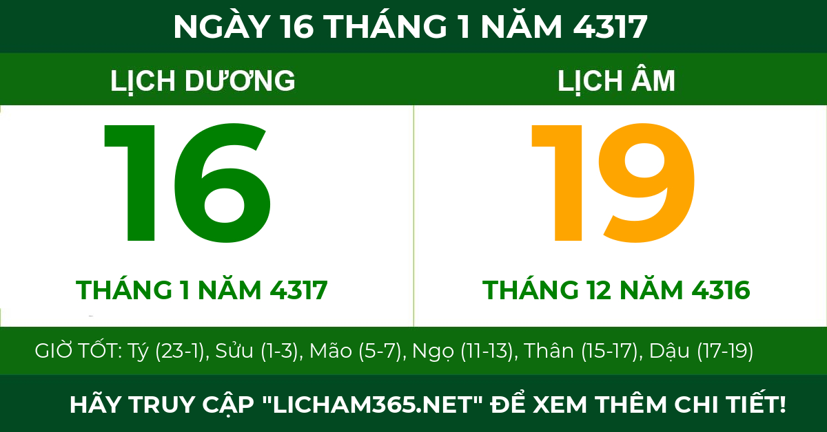 lịch âm ngày 16 tháng 1 năm 4317
