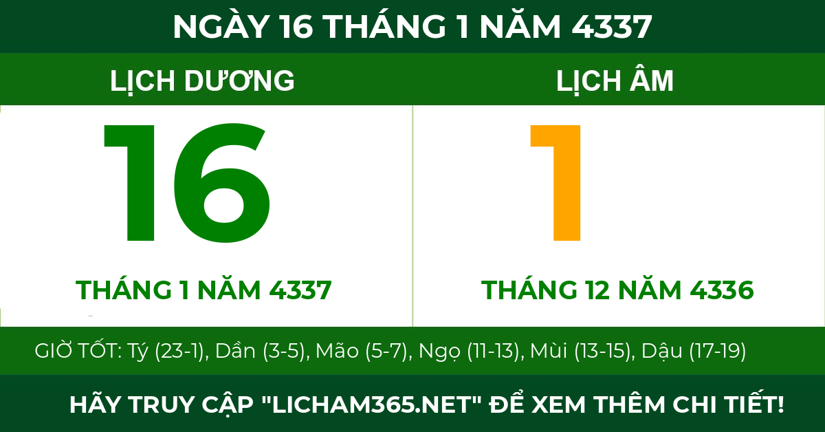 lịch âm ngày 16 tháng 1 năm 4337