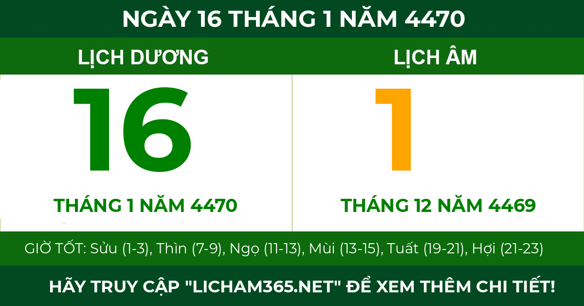 lịch âm ngày 16 tháng 1 năm 4470