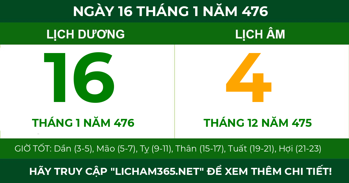lịch âm ngày 16 tháng 1 năm 476