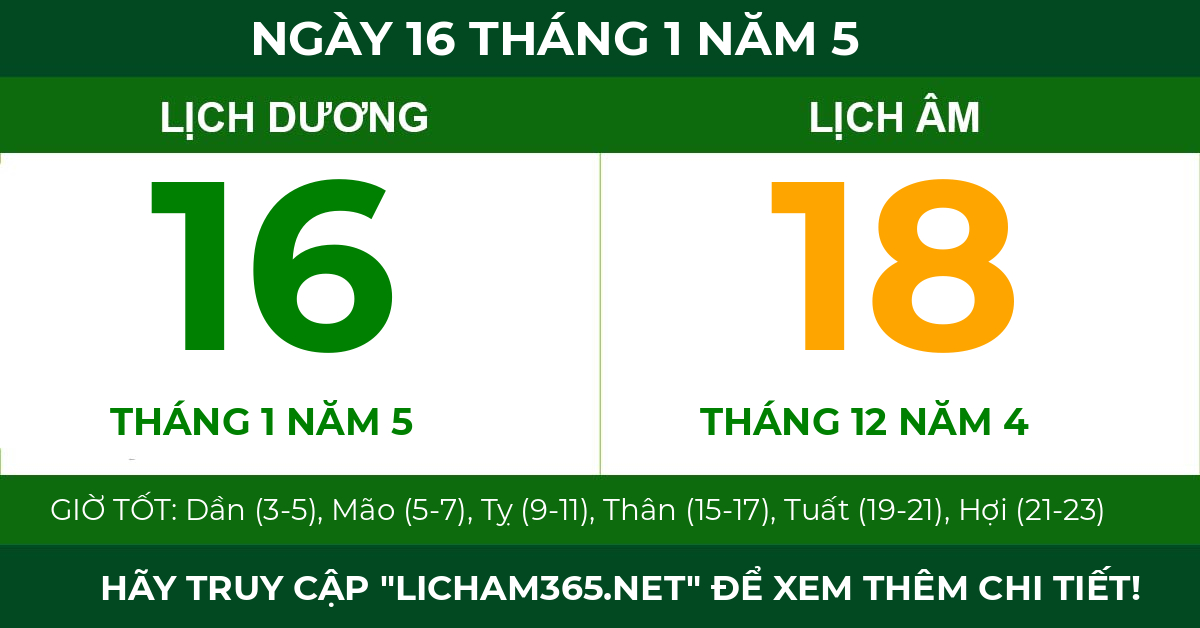 lịch âm ngày 16 tháng 1 năm 5