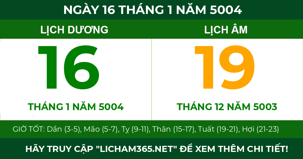 lịch âm ngày 16 tháng 1 năm 5004