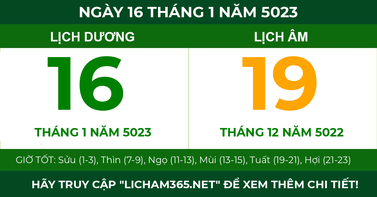 lịch âm ngày 16 tháng 1 năm 5023
