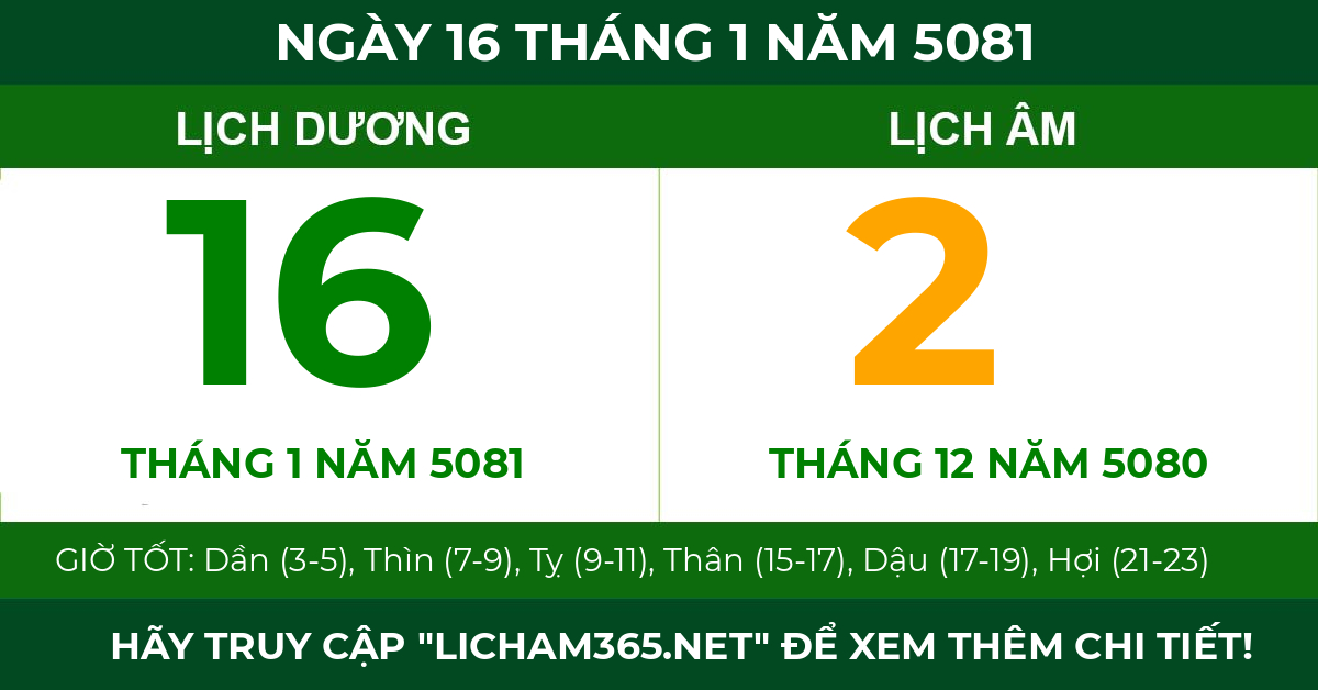 lịch âm ngày 16 tháng 1 năm 5081