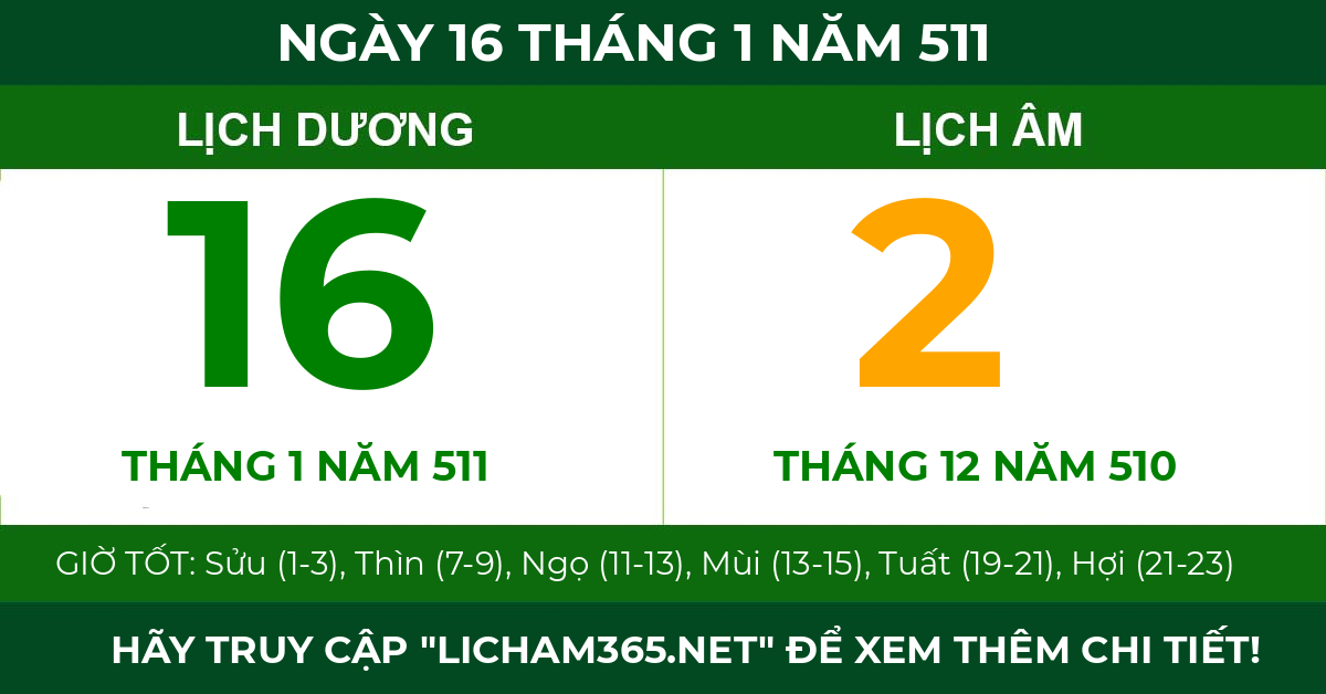 lịch âm ngày 16 tháng 1 năm 511