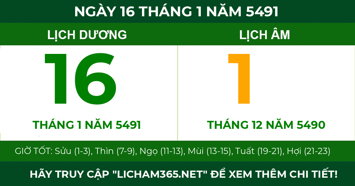 lịch âm ngày 16 tháng 1 năm 5491