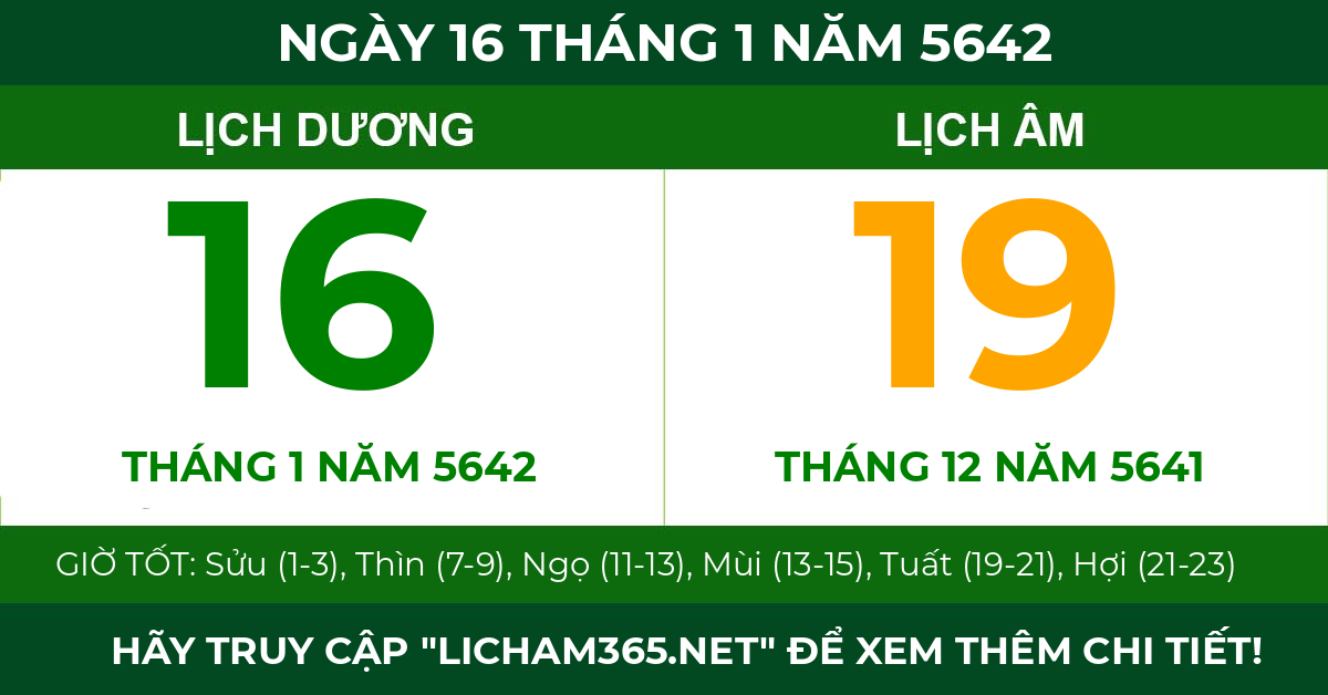 lịch âm ngày 16 tháng 1 năm 5642