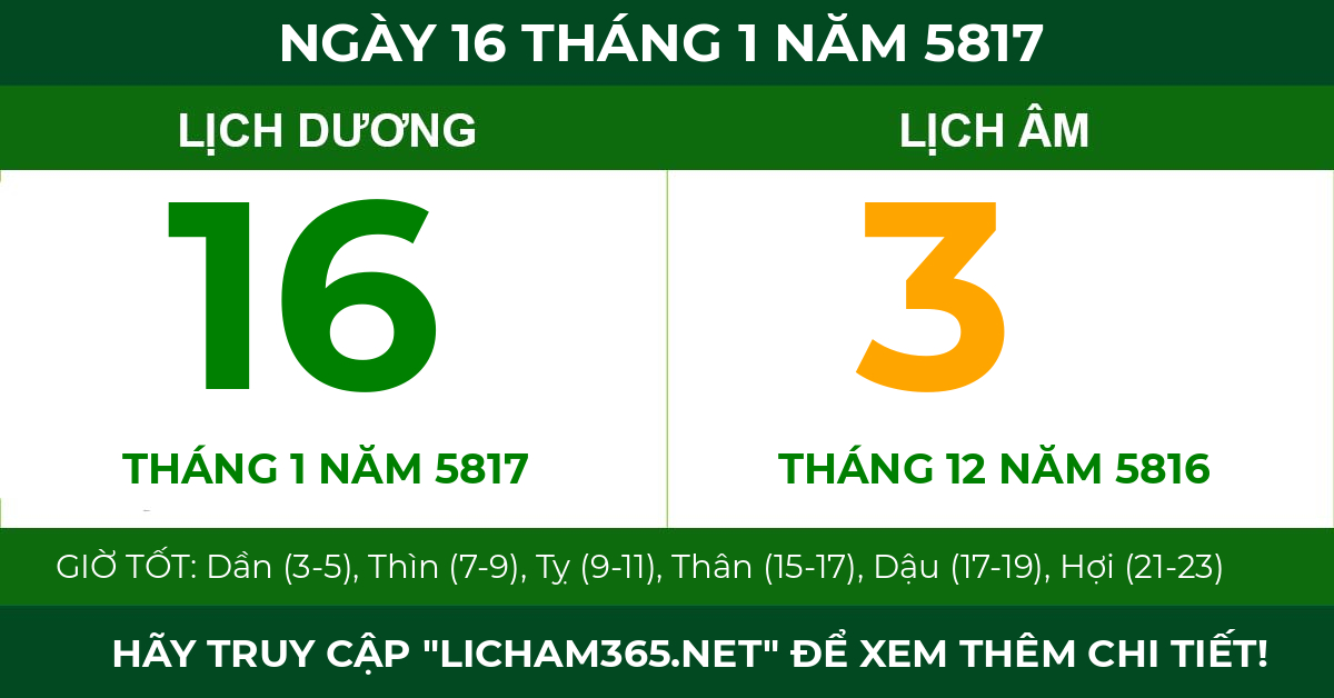 lịch âm ngày 16 tháng 1 năm 5817