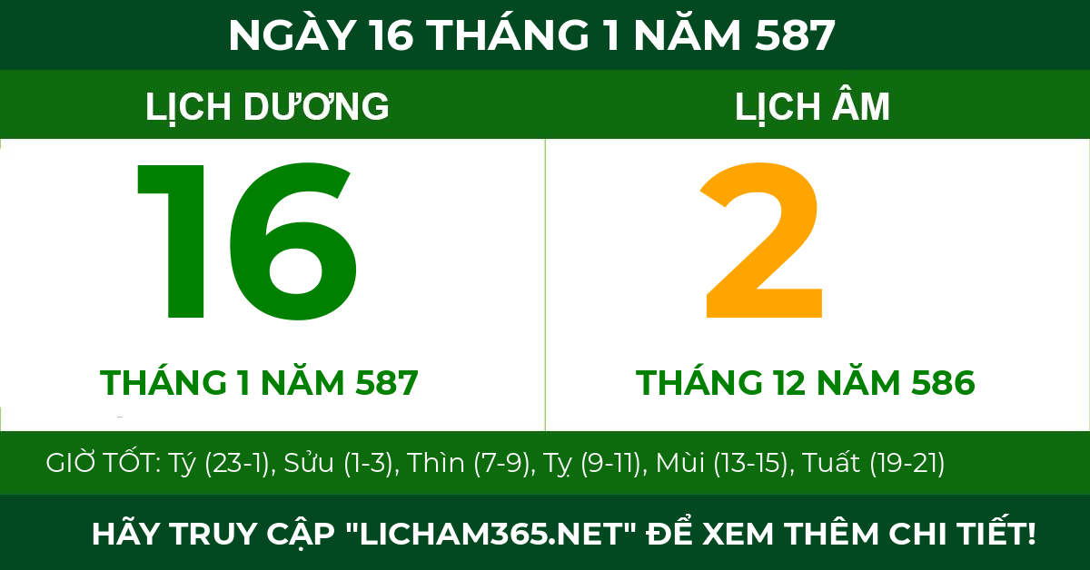 lịch âm ngày 16 tháng 1 năm 587