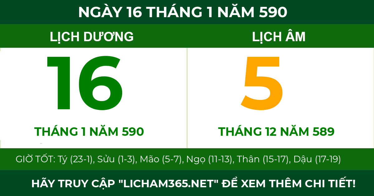 lịch âm ngày 16 tháng 1 năm 590