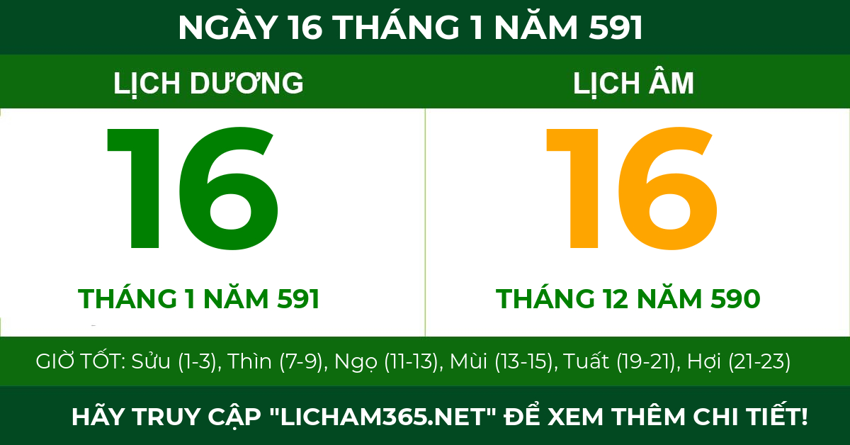 lịch âm ngày 16 tháng 1 năm 591