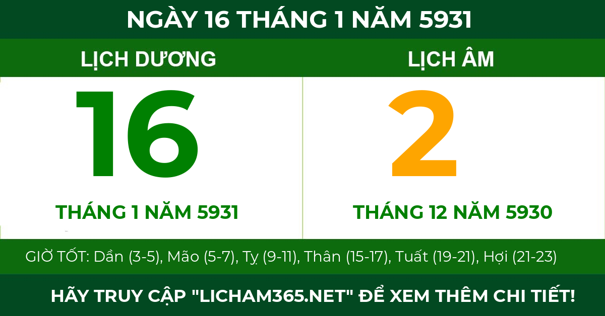 lịch âm ngày 16 tháng 1 năm 5931