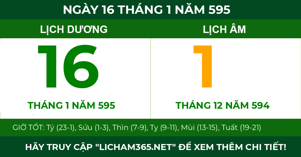lịch âm ngày 16 tháng 1 năm 595