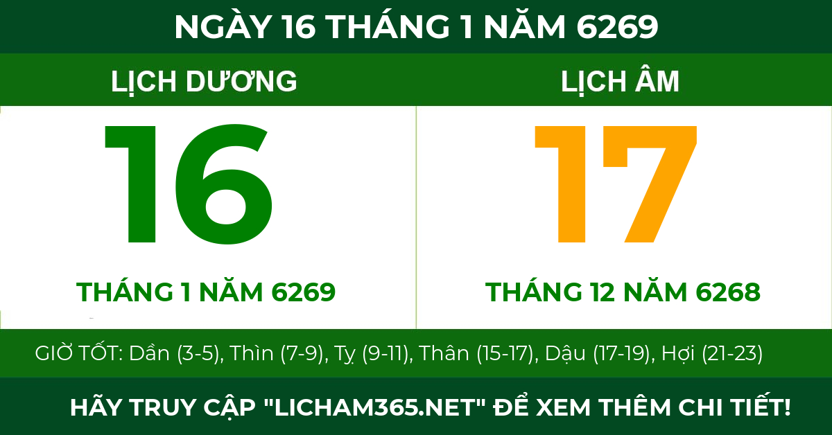 lịch âm ngày 16 tháng 1 năm 6269