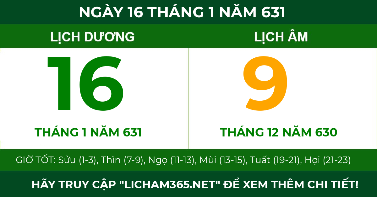 lịch âm ngày 16 tháng 1 năm 631