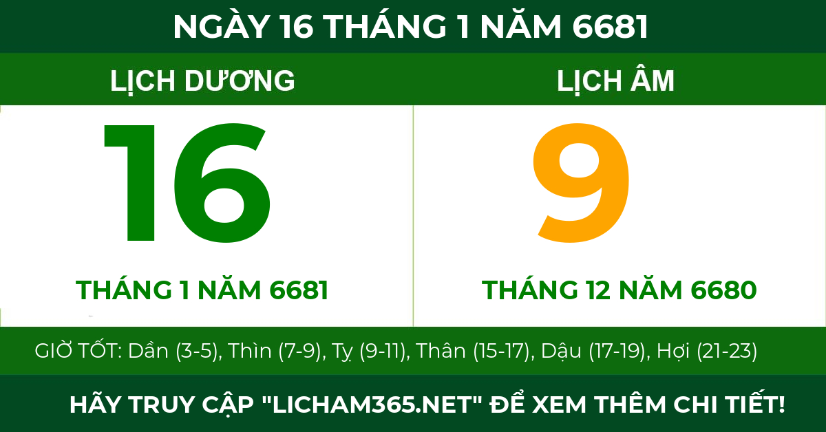 lịch âm ngày 16 tháng 1 năm 6681