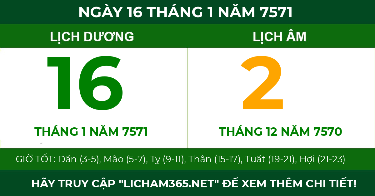 lịch âm ngày 16 tháng 1 năm 7571