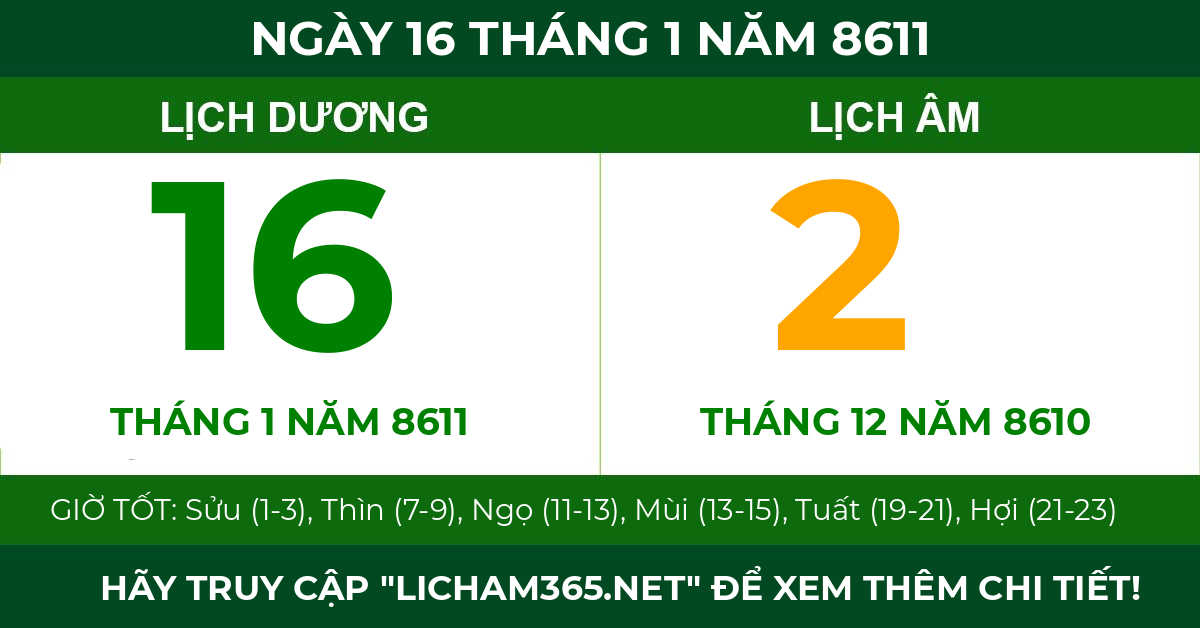 lịch âm ngày 16 tháng 1 năm 8611