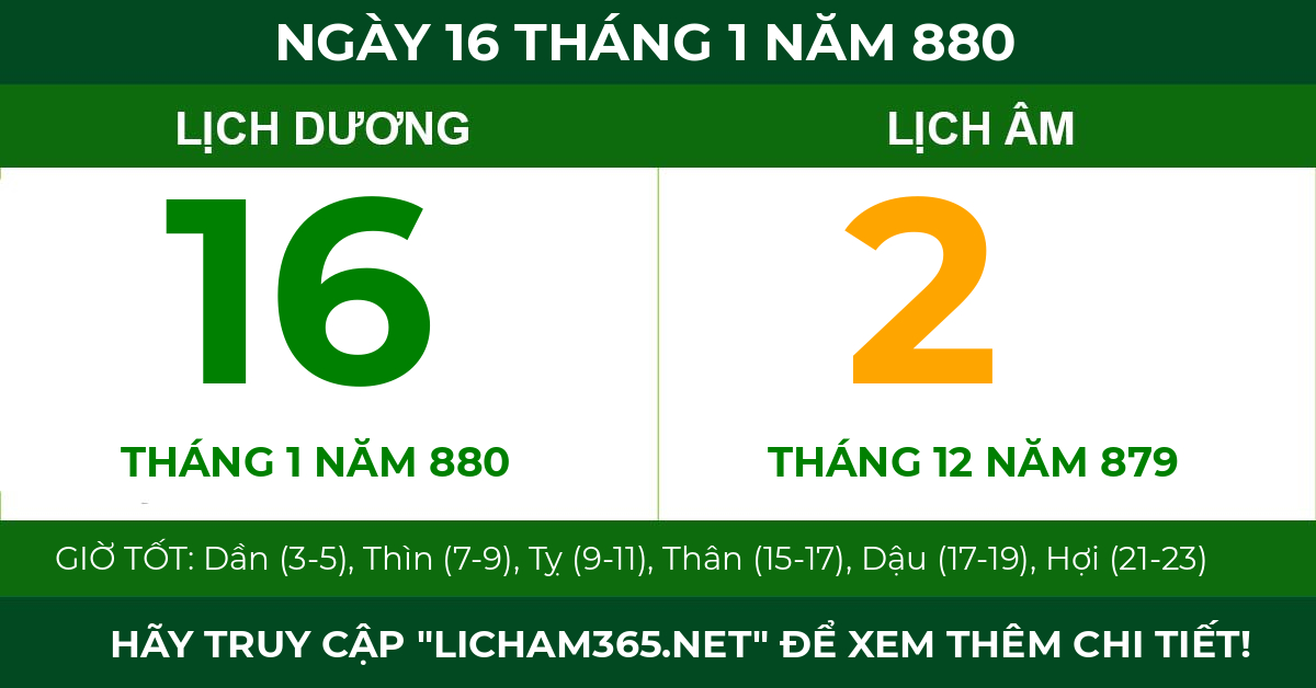 lịch âm ngày 16 tháng 1 năm 880