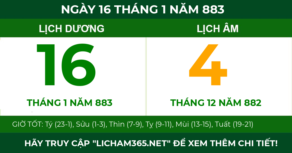 lịch âm ngày 16 tháng 1 năm 883