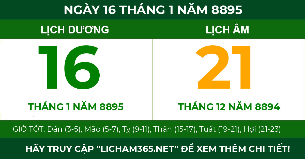 lịch âm ngày 16 tháng 1 năm 8895