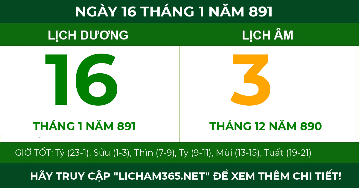 lịch âm ngày 16 tháng 1 năm 891