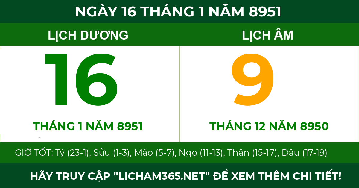 lịch âm ngày 16 tháng 1 năm 8951