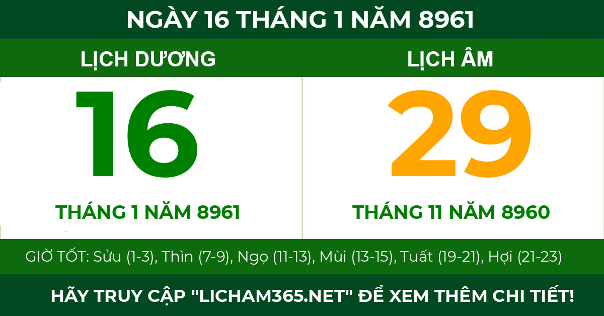 lịch âm ngày 16 tháng 1 năm 8961