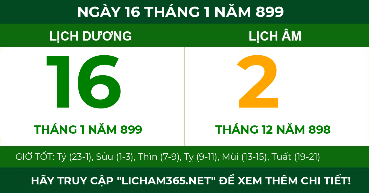 lịch âm ngày 16 tháng 1 năm 899