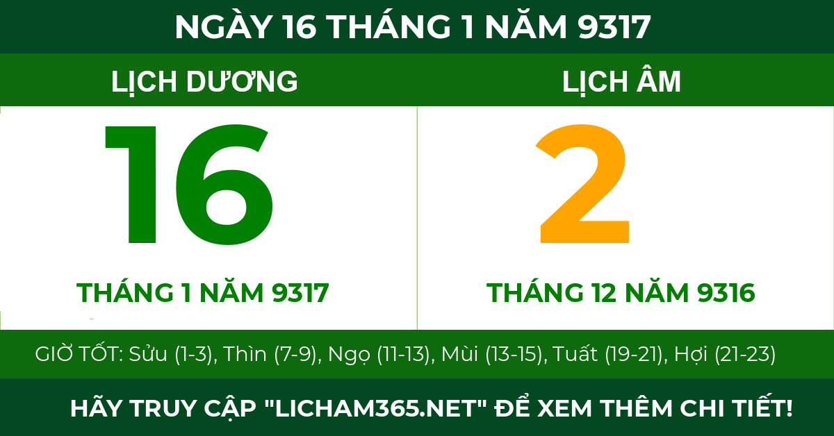 lịch âm ngày 16 tháng 1 năm 9317