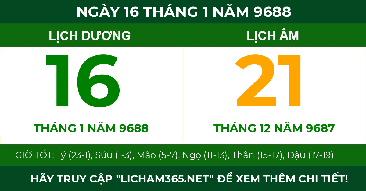 lịch âm ngày 16 tháng 1 năm 9688