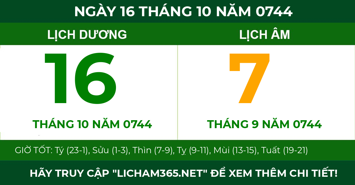 lịch âm ngày 16 tháng 10 năm 0744