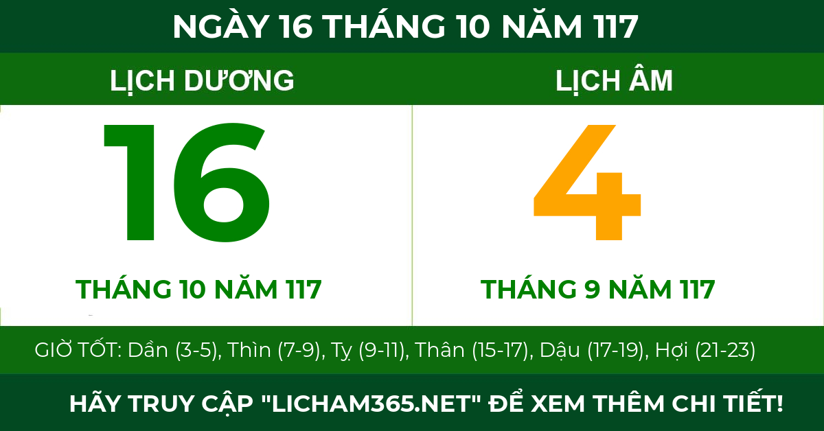 lịch âm ngày 16 tháng 10 năm 117