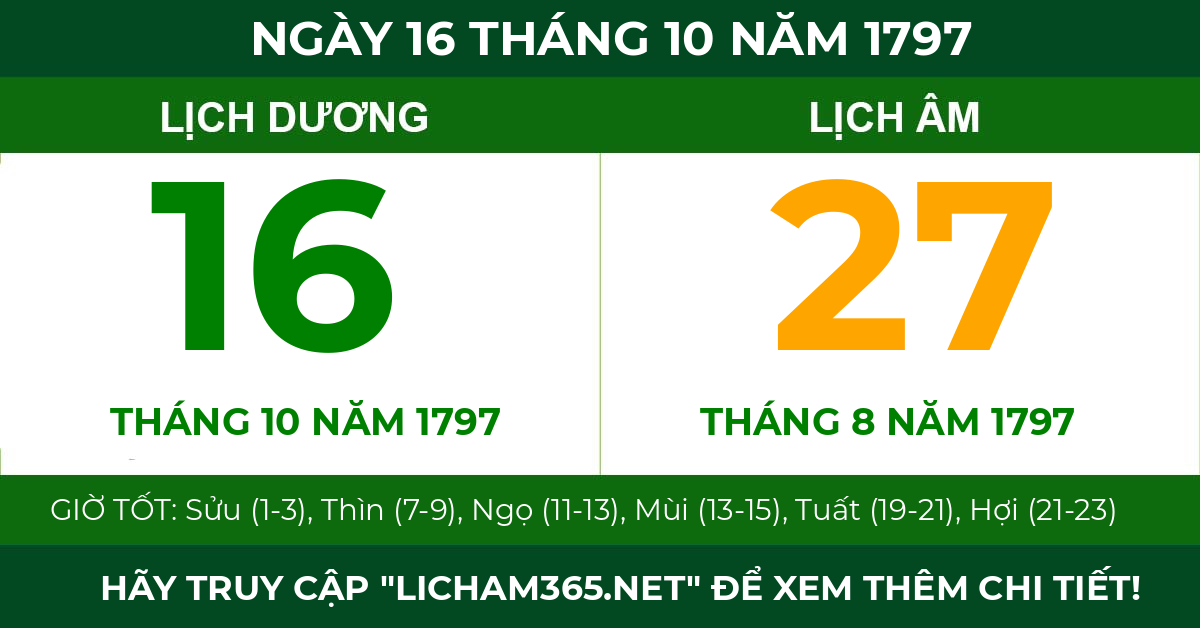 lịch âm ngày 16 tháng 10 năm 1797