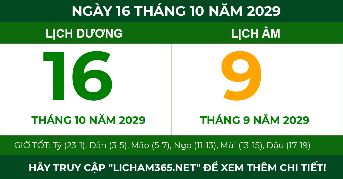 lịch âm ngày 16 tháng 10 năm 2029