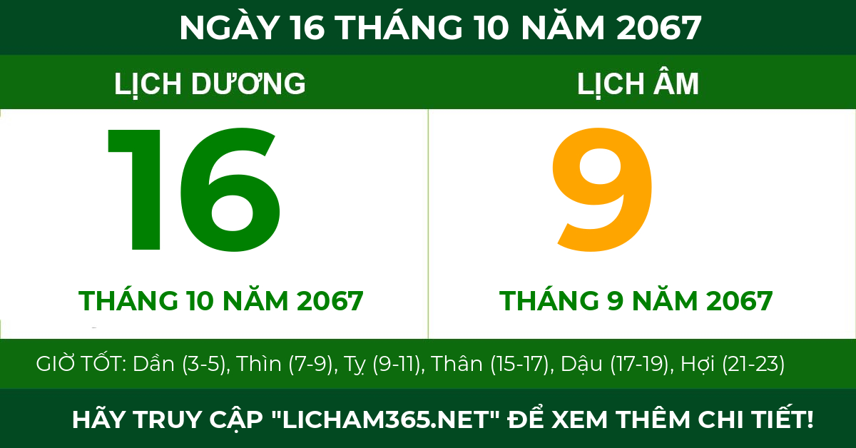 lịch âm ngày 16 tháng 10 năm 2067