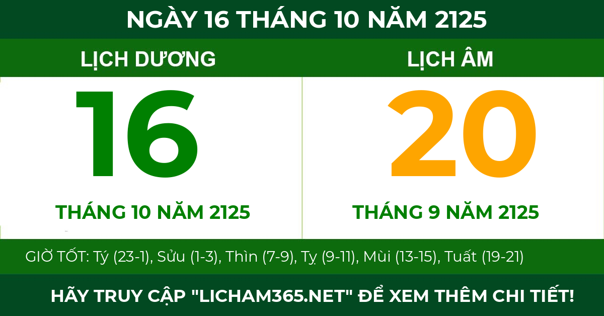 lịch âm ngày 16 tháng 10 năm 2125